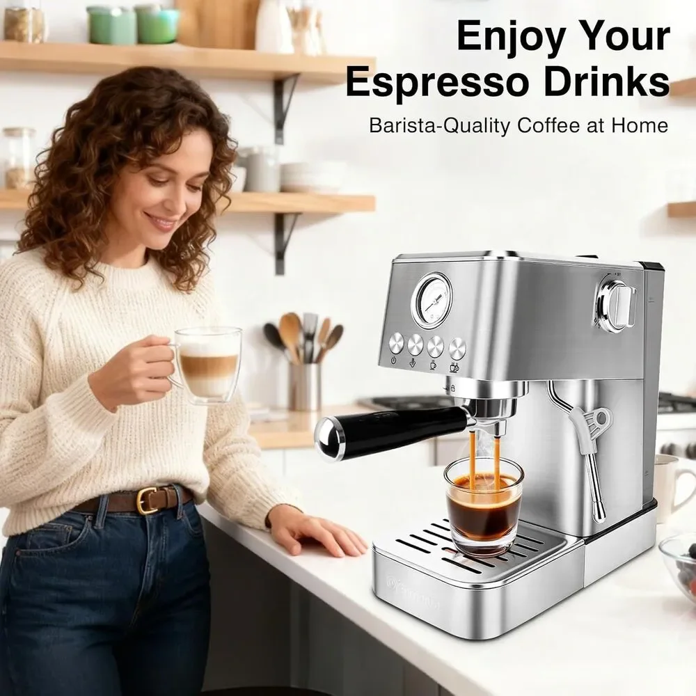 20 Bar Espresso Machine with Milk Frother Stainless Steel Coffee Maker, 1350W Fa